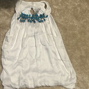 Chic White Top with Blue Accents